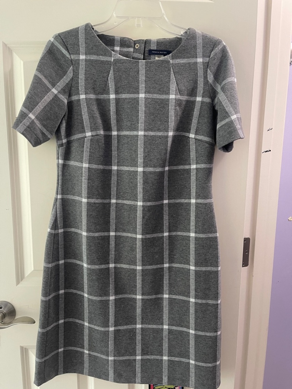 Tommy Hilfiger Gray Windowpane Midi Dress Size 6